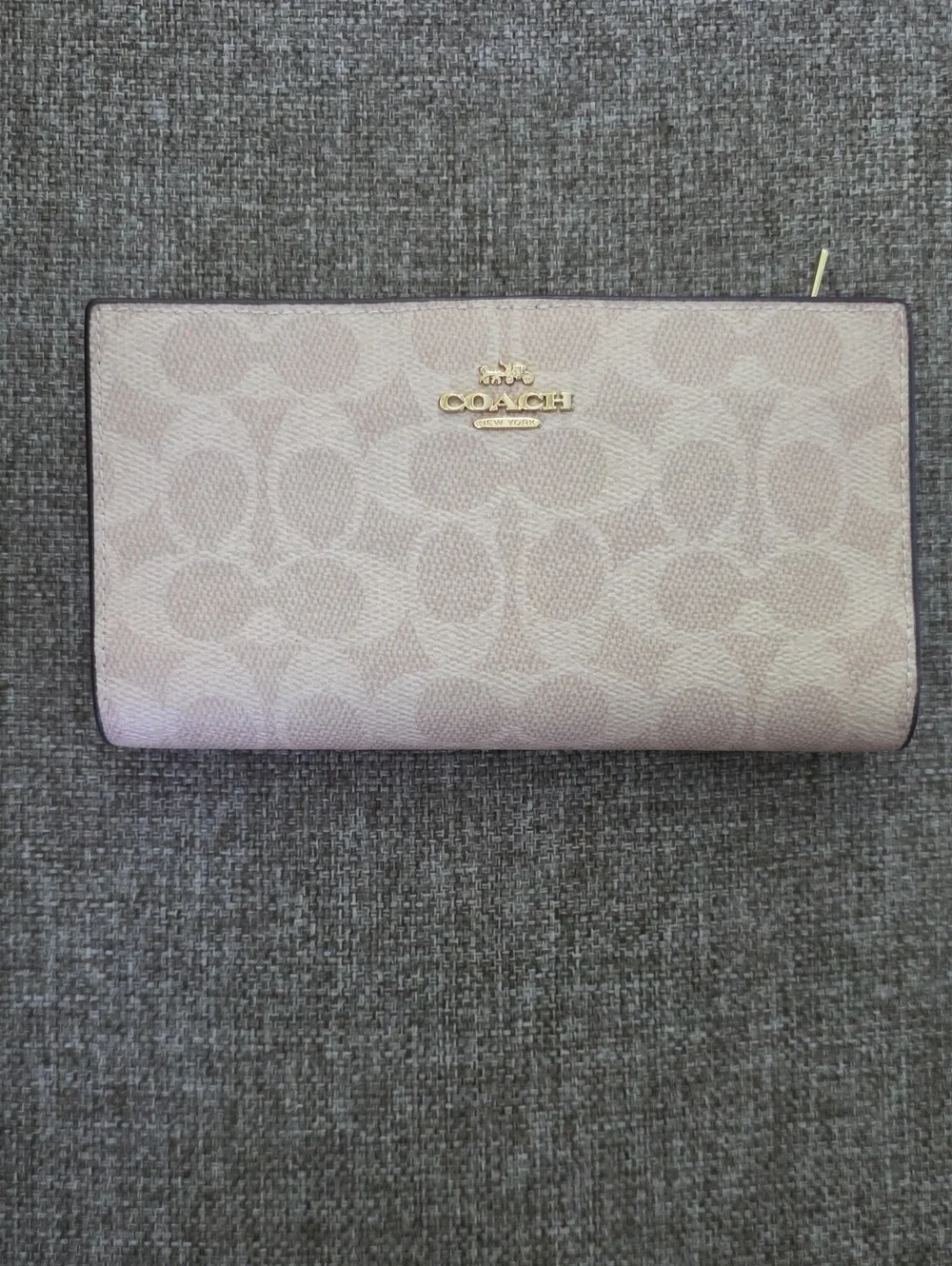 Coach Signature Continental Wallet in Cream/Tan with Gold Hardware